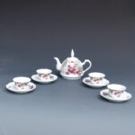 A Set of Over Glazed Floral Teapot and Cups